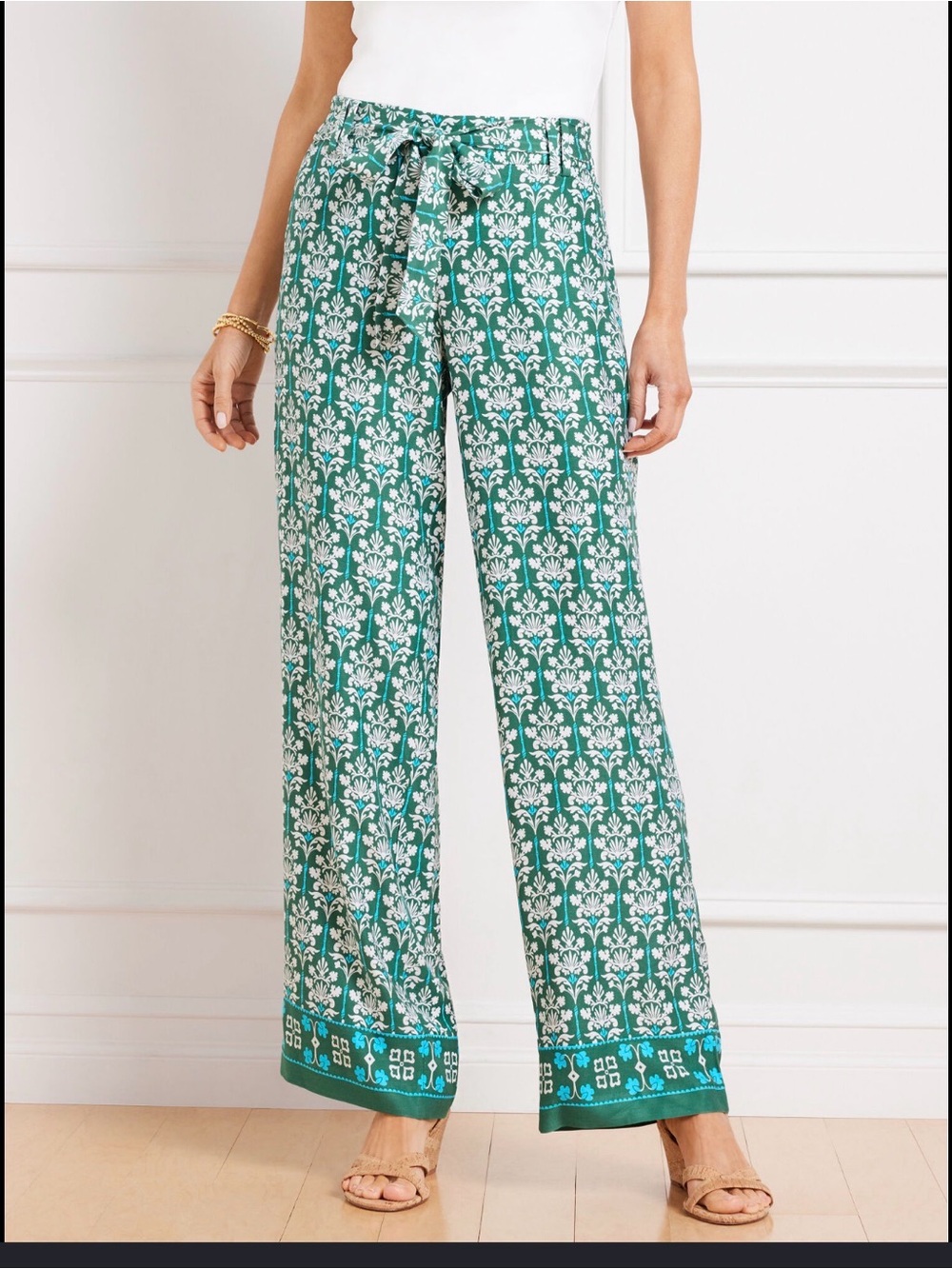 Talbots Damask bouquet wide leg pull on pants